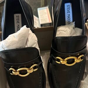 Steve Madden Black Loafers with Gold Accent